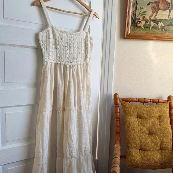 Zara Contrasting Embroidered Knit Dress Cotton Blend Tie Back NWT L Cottagecore - Picture 9 of 13